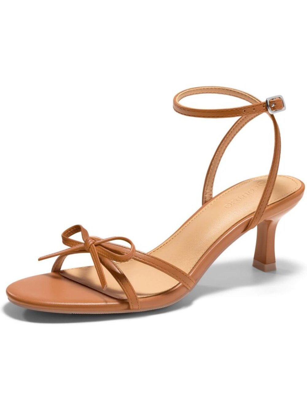 Women's Brown Faux Leather Open Toe Ankle Strap Buckle Kitten Low Heels Sandals